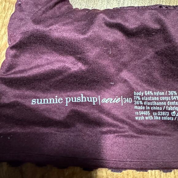 Aerie Sunnie Push Up Bra Size 34D Maroon Dark Cherry Red Lace Underwire - Picture 5 of 6